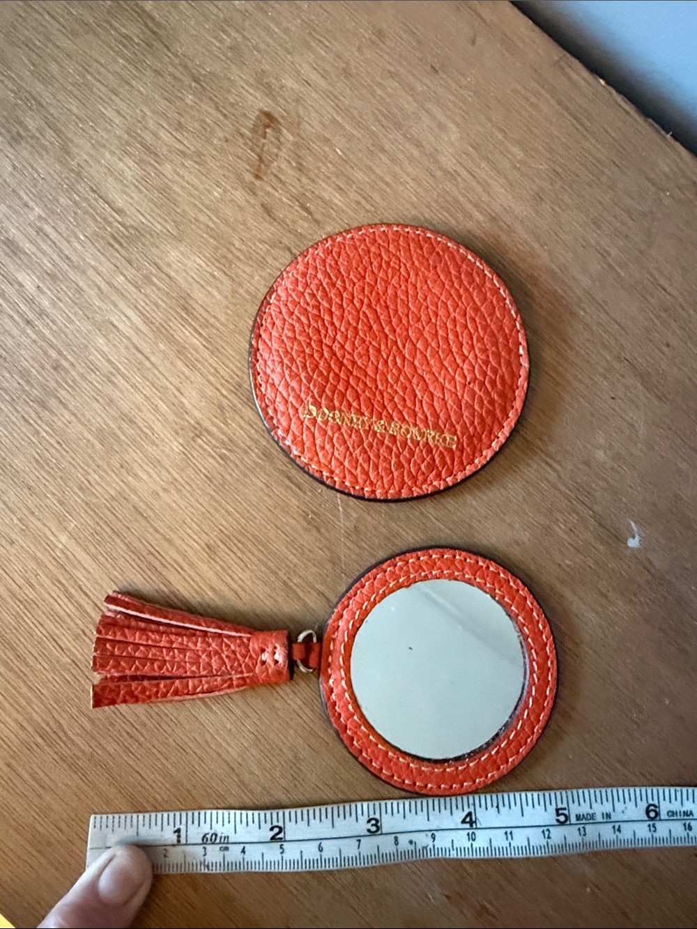 Title: RARE Dooney & Bourke Vintage Orange Pebble Leather Compact Purse Mirror
